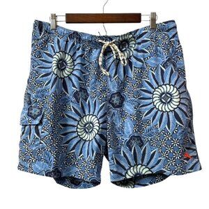 Men's Tommy Bahama Floral Printed Swim Trunks Blue Size Large Pockets Beach